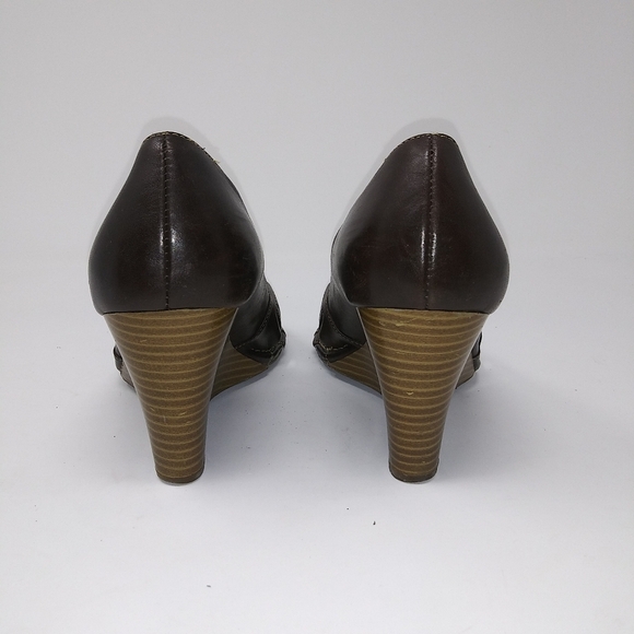 Lola Brown Peep Toe Wedges Sz 9M - Picture 5 of 10